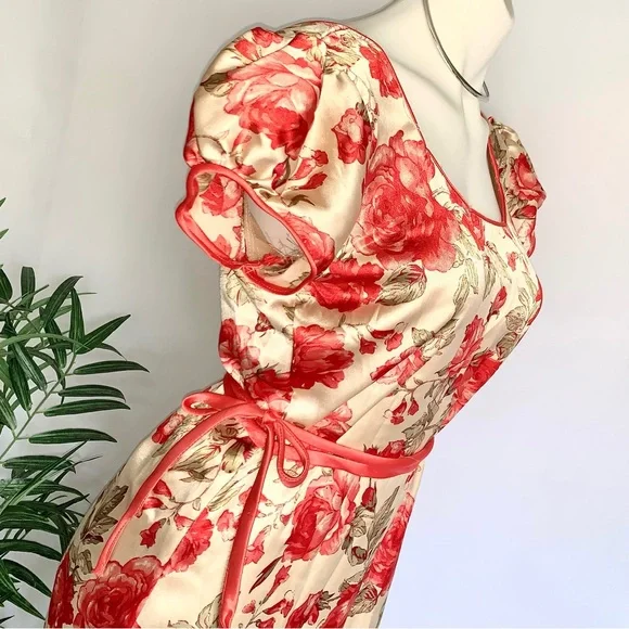 v i n t a g e :: Silky Handmade Floral Rose Flower Satin Dress - Picture 6 of 13